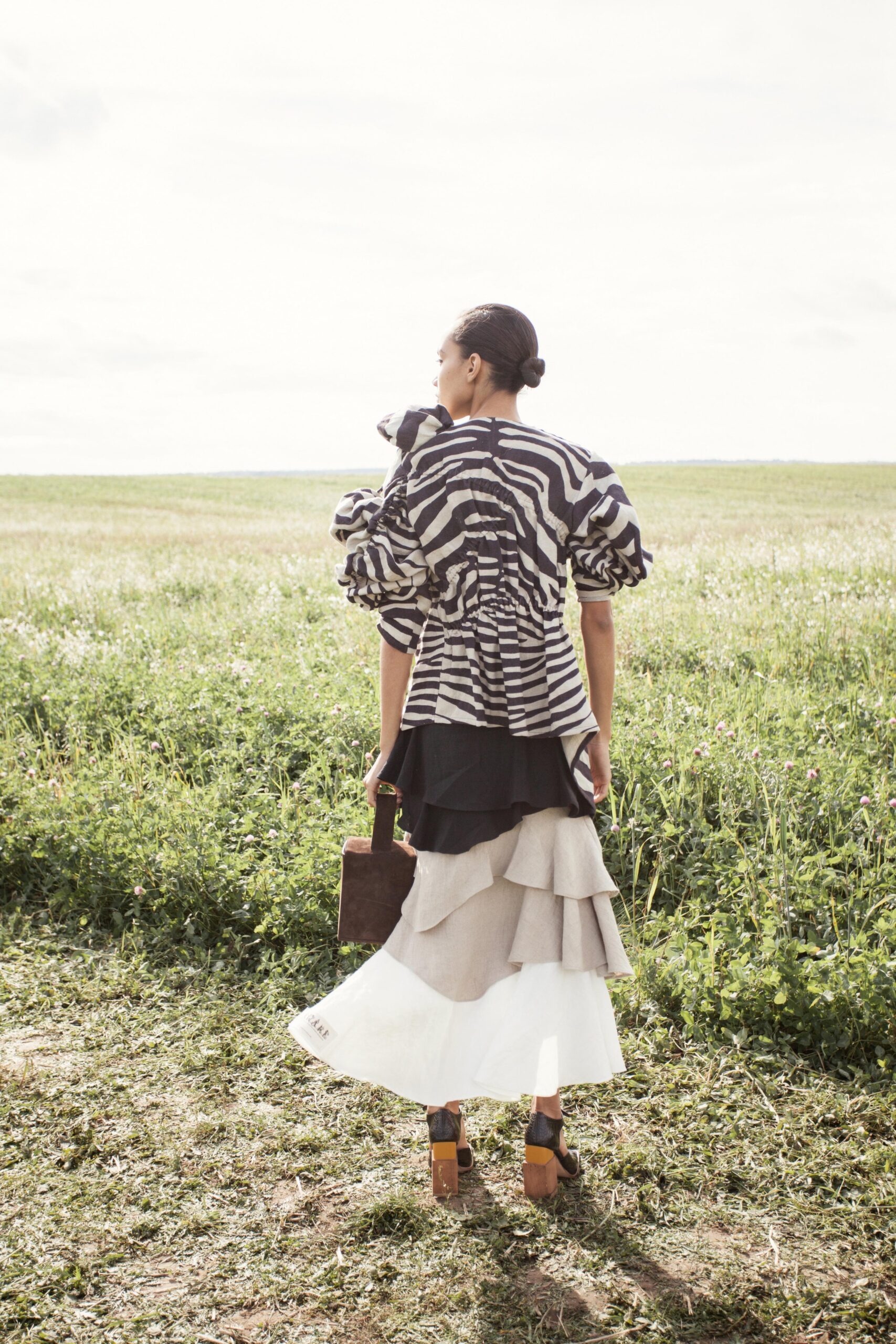 black and white layered top with tiered skirt