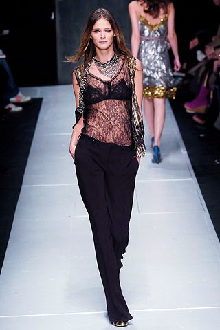 black lace top with relaxed pants