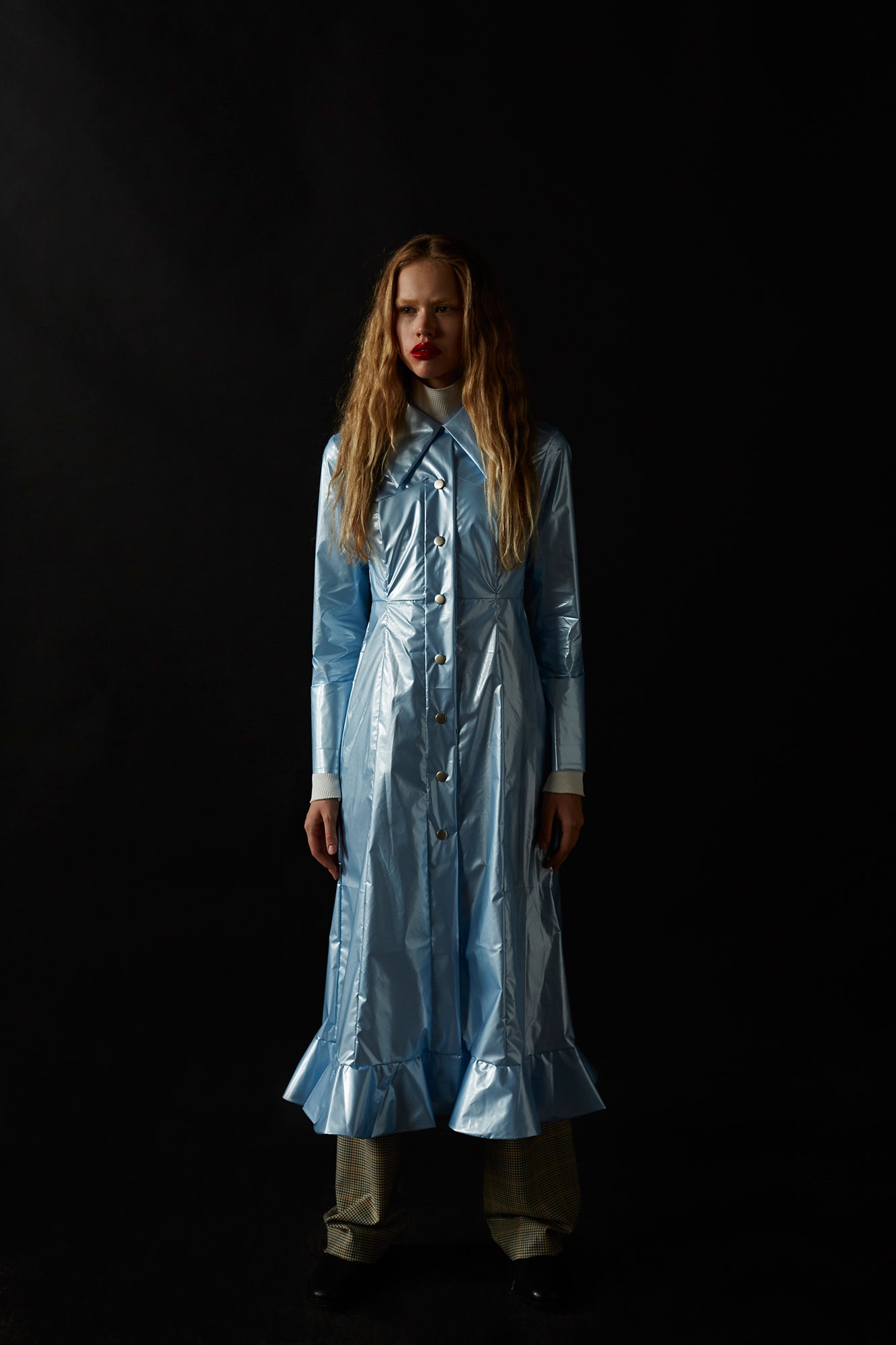 blue vinyl fitted coat