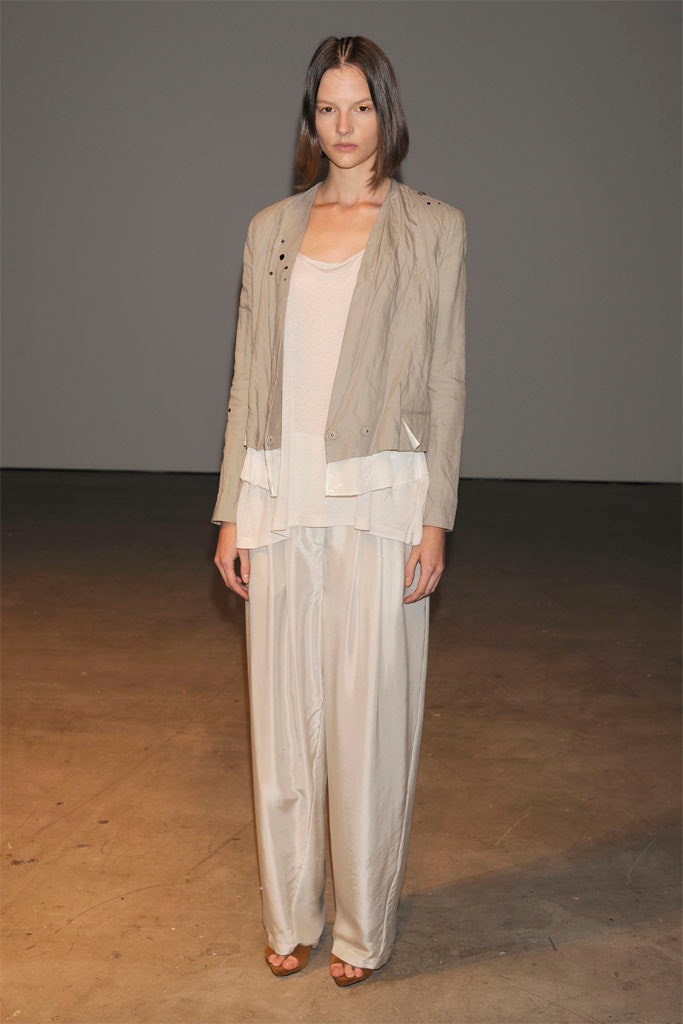 beige relaxed jacket with silk top