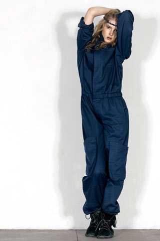 blue cotton relaxed jumpsuit