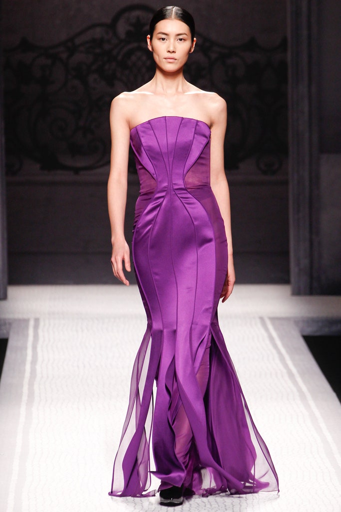 fitted purple silk gown