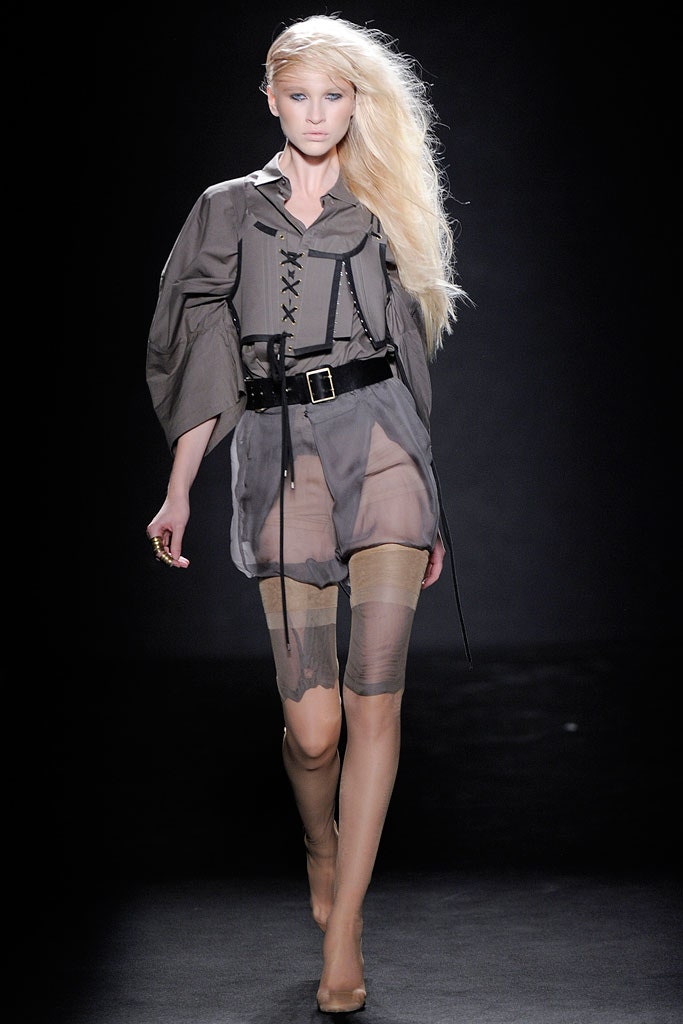 gray cotton long-sleeve collared fitted pleated sheer dress