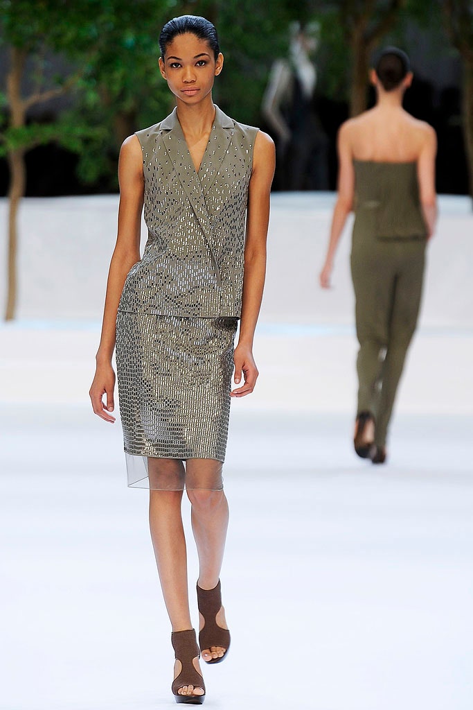 green silk sleeveless v-neck fitted straight-leg pants
