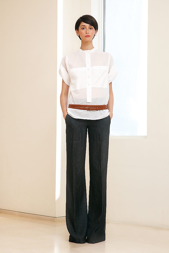 white relaxed shirt black tailored pants