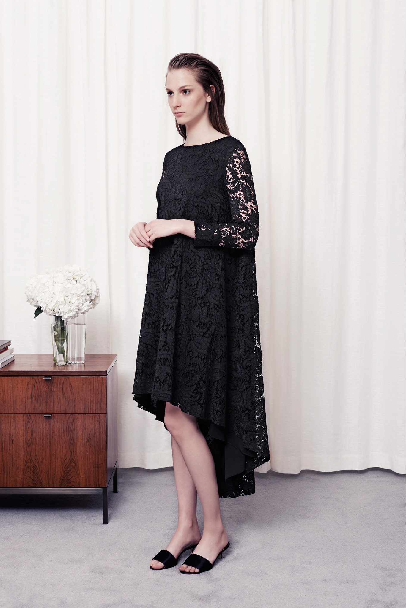 black lace long-sleeve dress