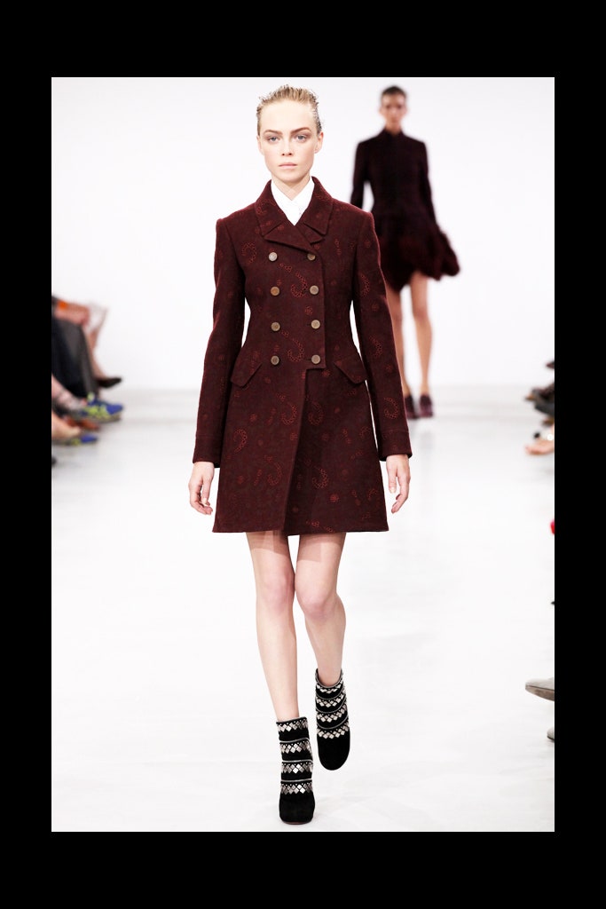 fitted maroon wool coat
