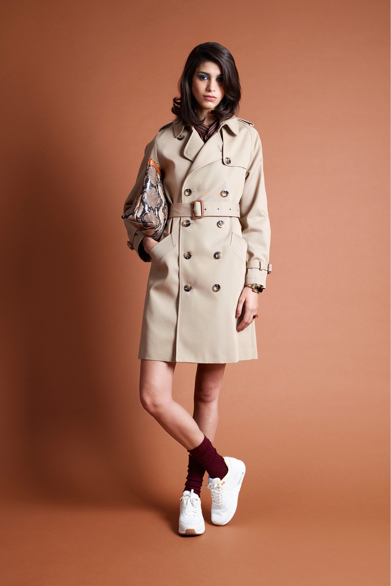beige fitted trench coat