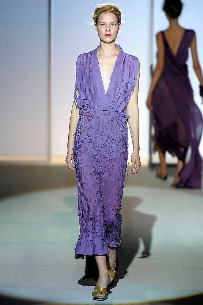 purple silk pleated dress
