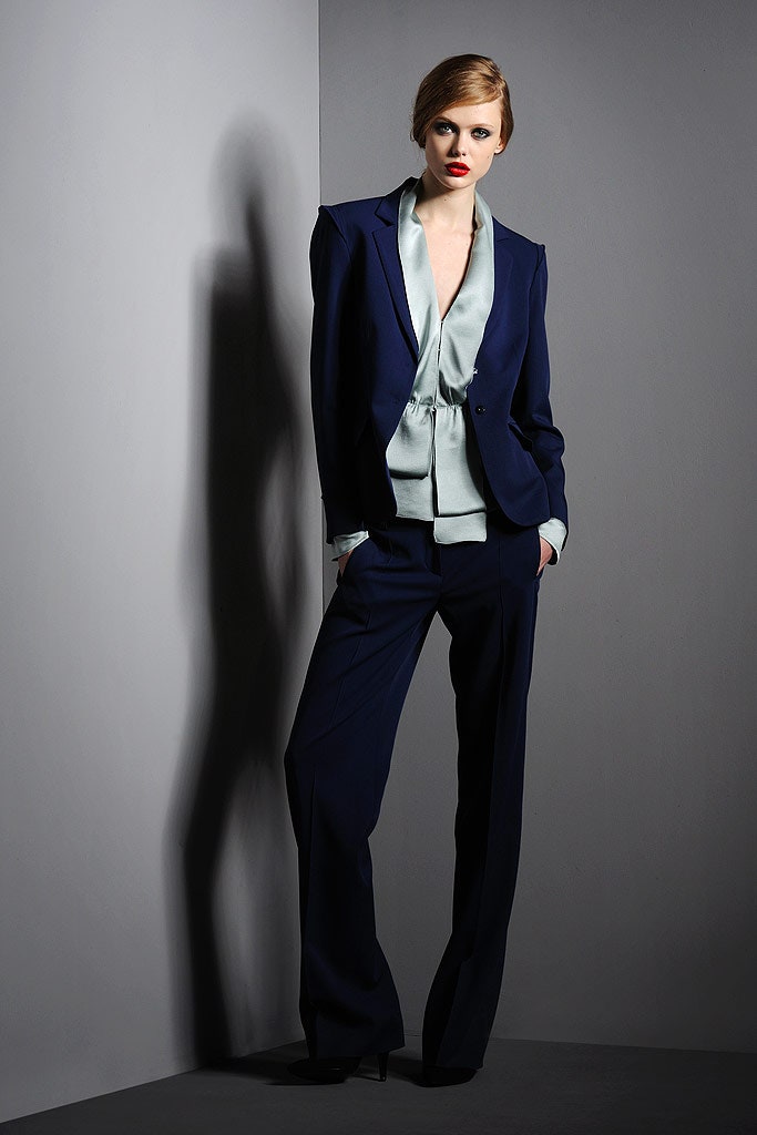 navy tailored silk suit