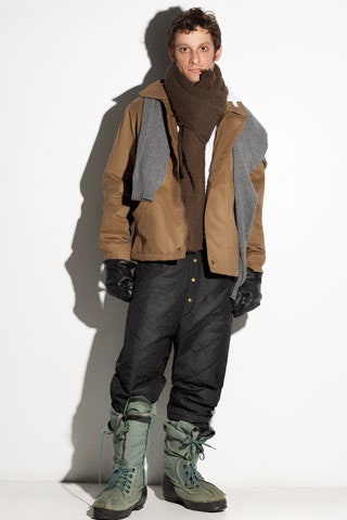 brown jacket and black pants outfit