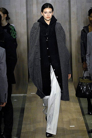 black and white relaxed coat with fitted pants