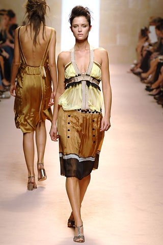 yellow silk sleeveless v-neck fitted layered pleated dress