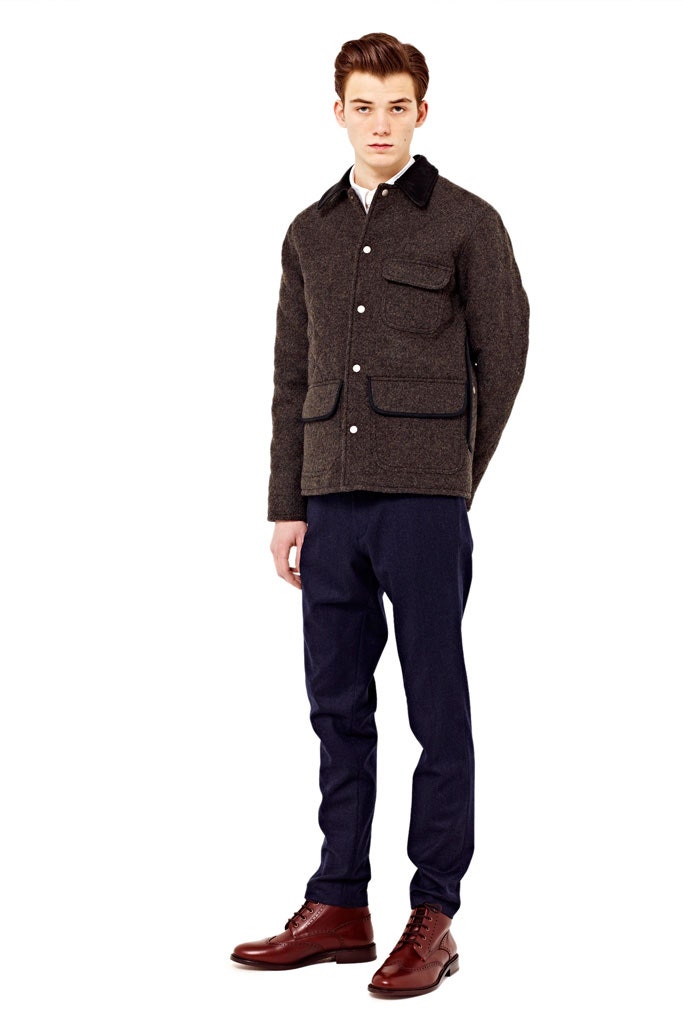 brown wool long-sleeve collared tailored buttoned pockets jacket