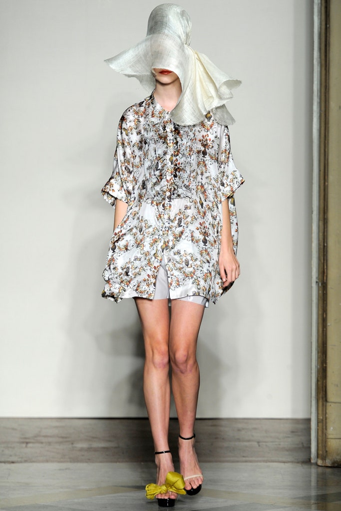 white silk short-sleeve collared relaxed floral buttoned dress