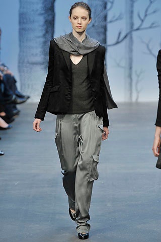 black blazer gray top cargo pants