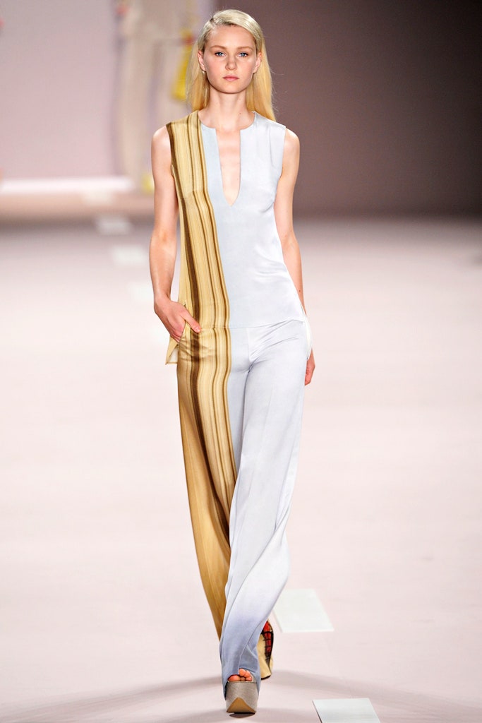 blue and beige color-blocked jumpsuit