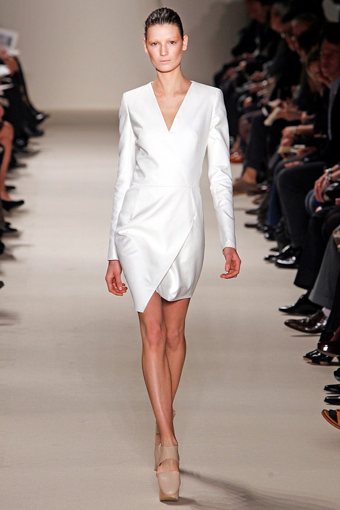 white silk fitted dress