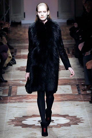 fitted black fur coat