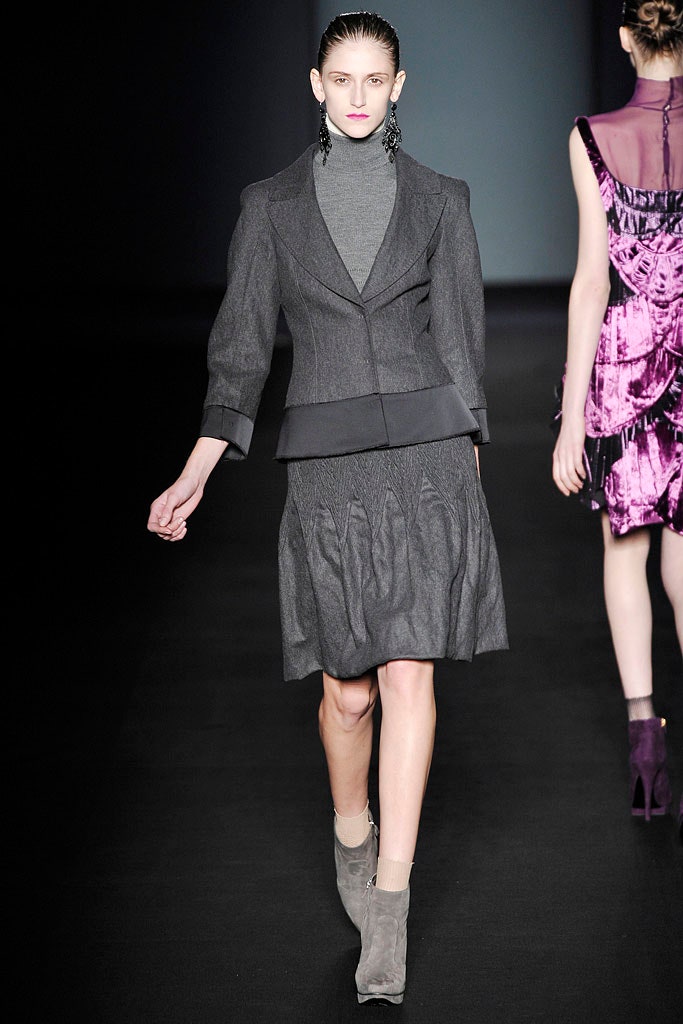 gray wool blazer and skirt