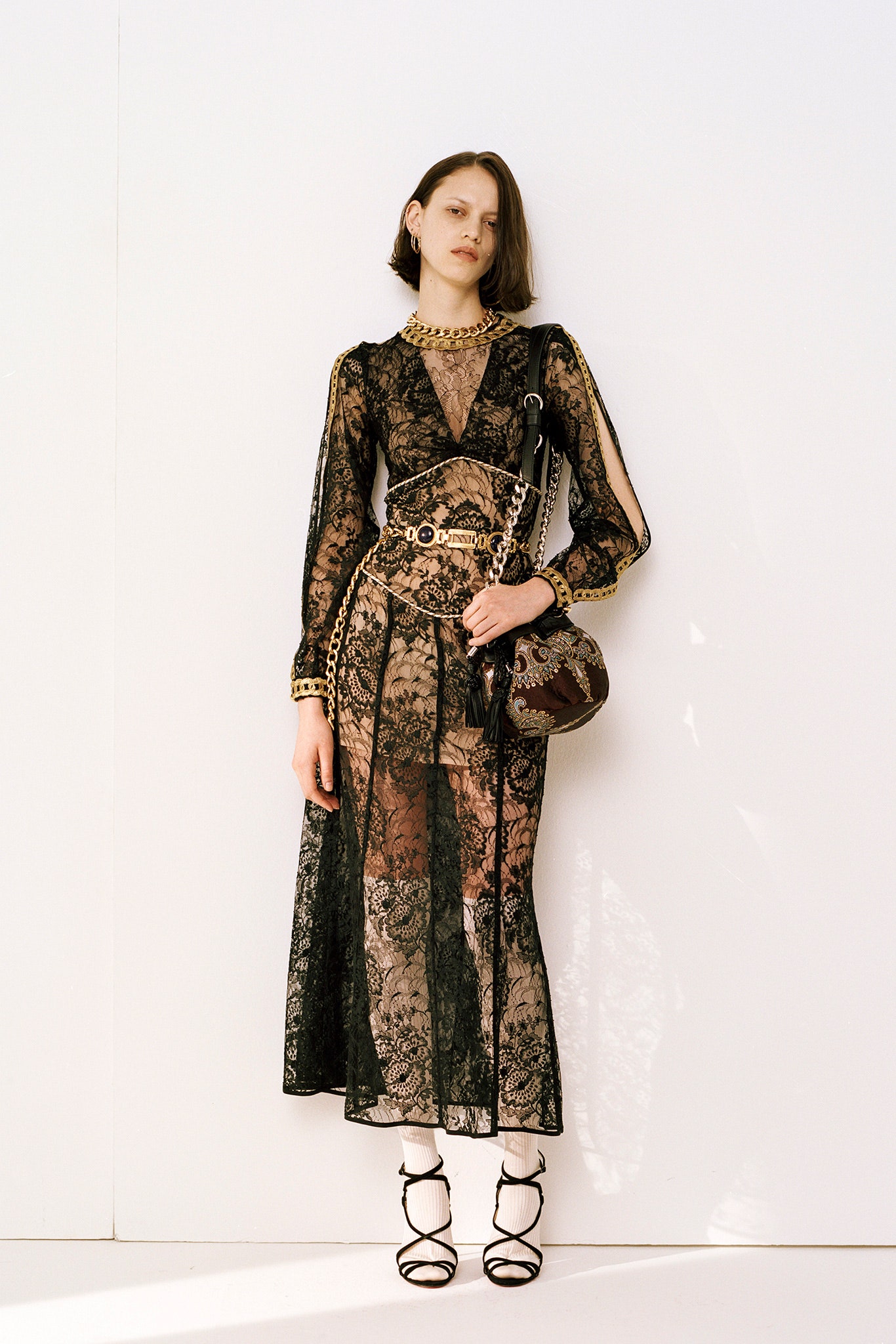 black lace fitted midi dress