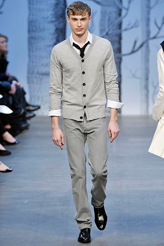 gray fitted cardigan and pants