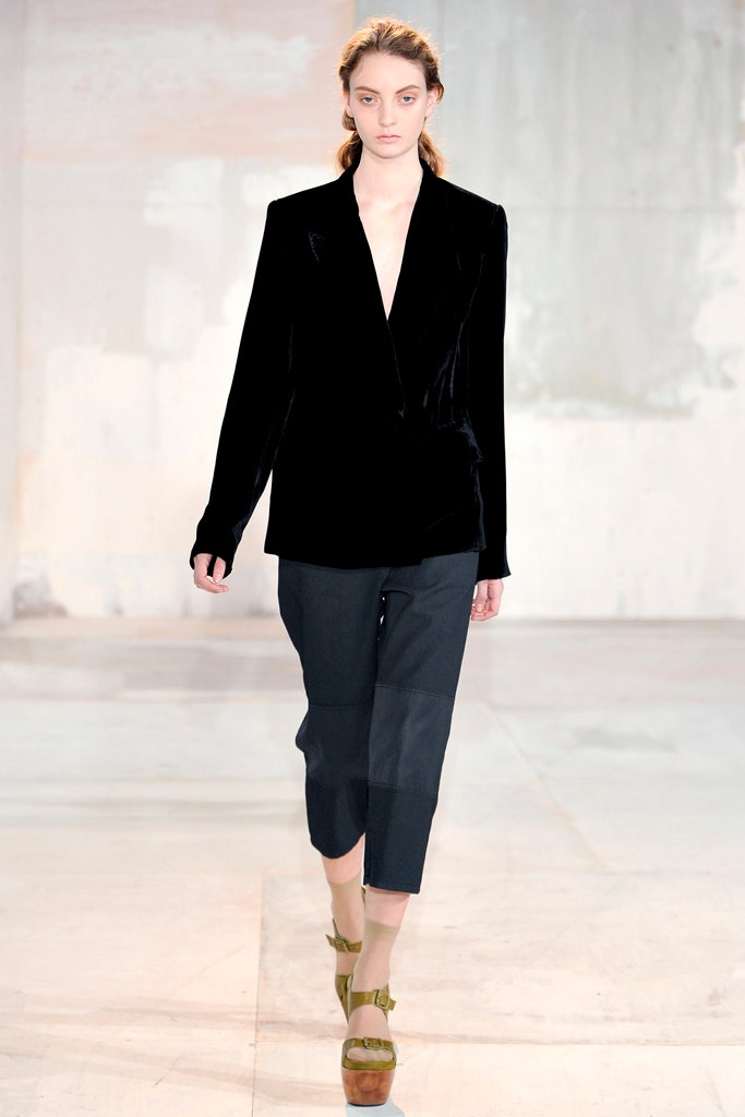black velvet blazer with cropped pants