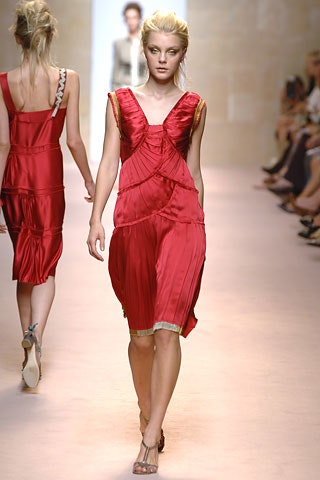 red silk pleated midi dress