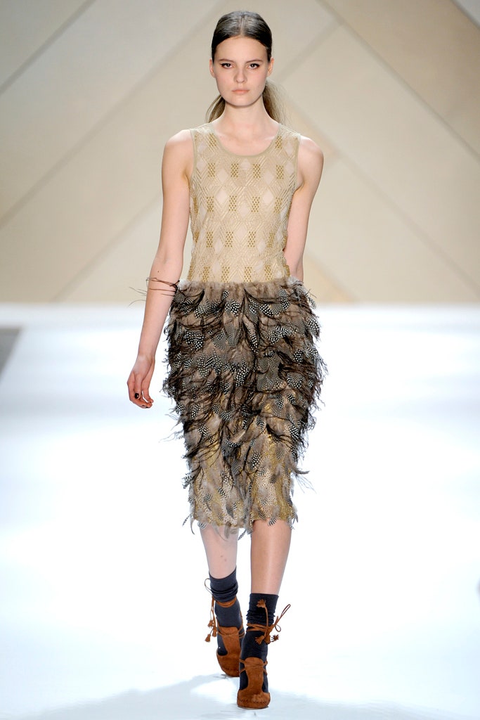 beige brown feathered midi dress