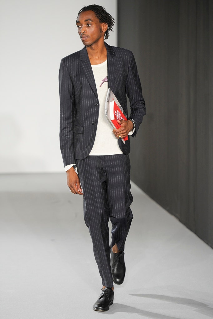 black and white striped suit