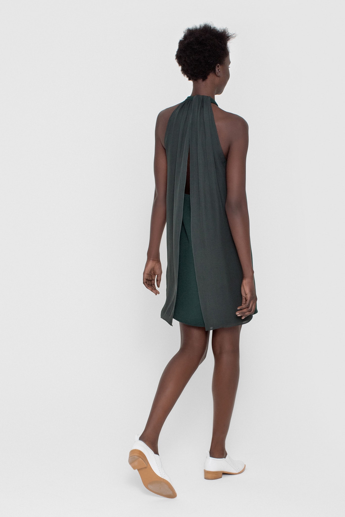 green silk backless dress