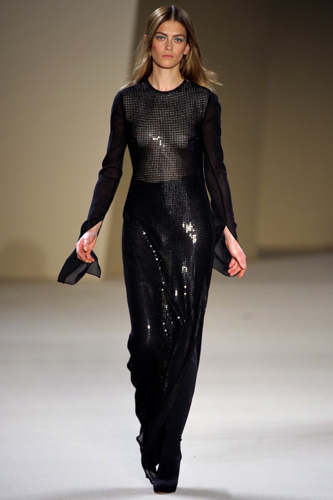 black sequin long-sleeve gown