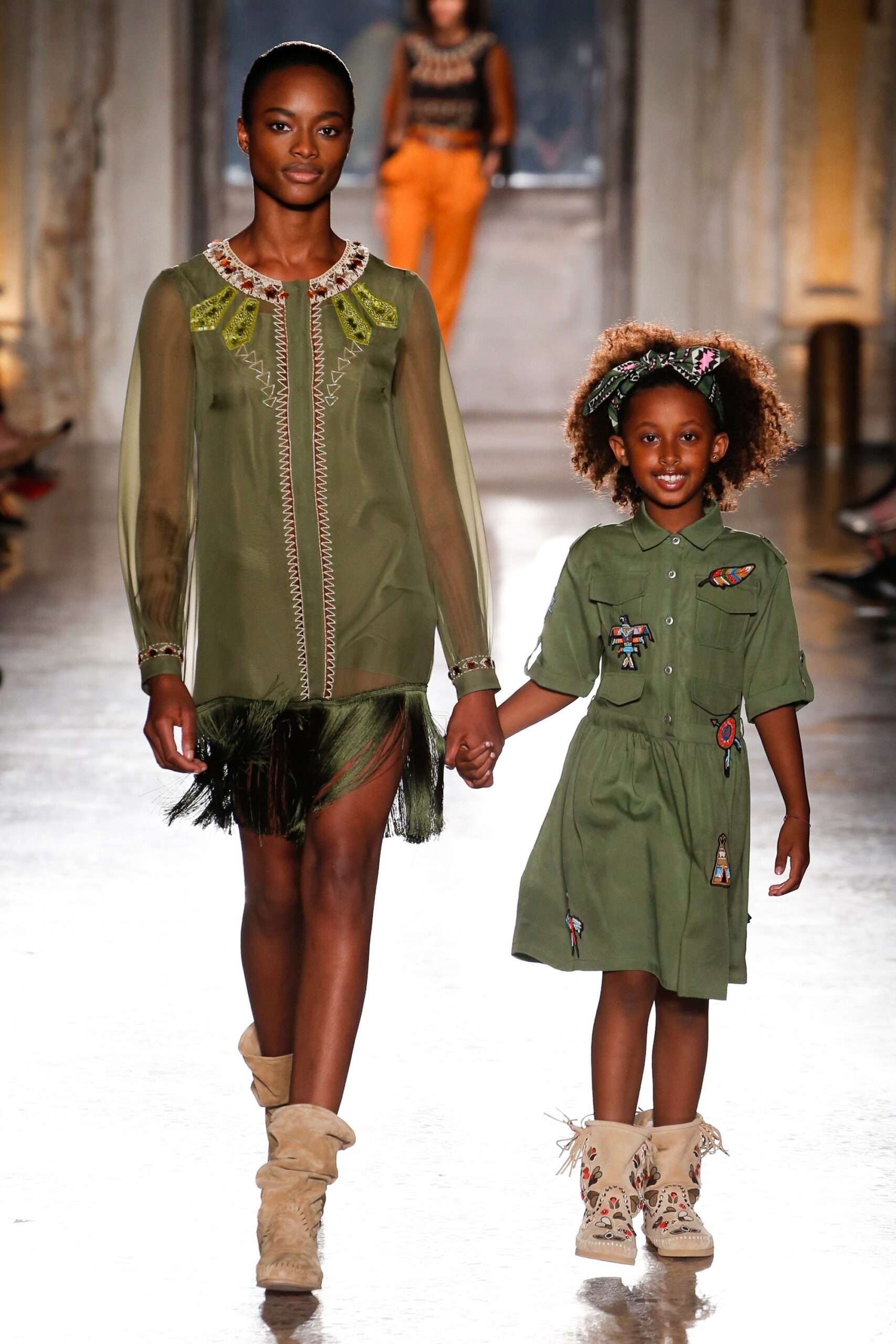 green cotton long-sleeve collared fitted pleated embroidered dress