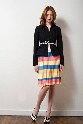 black tailored blazer with pleated skirt