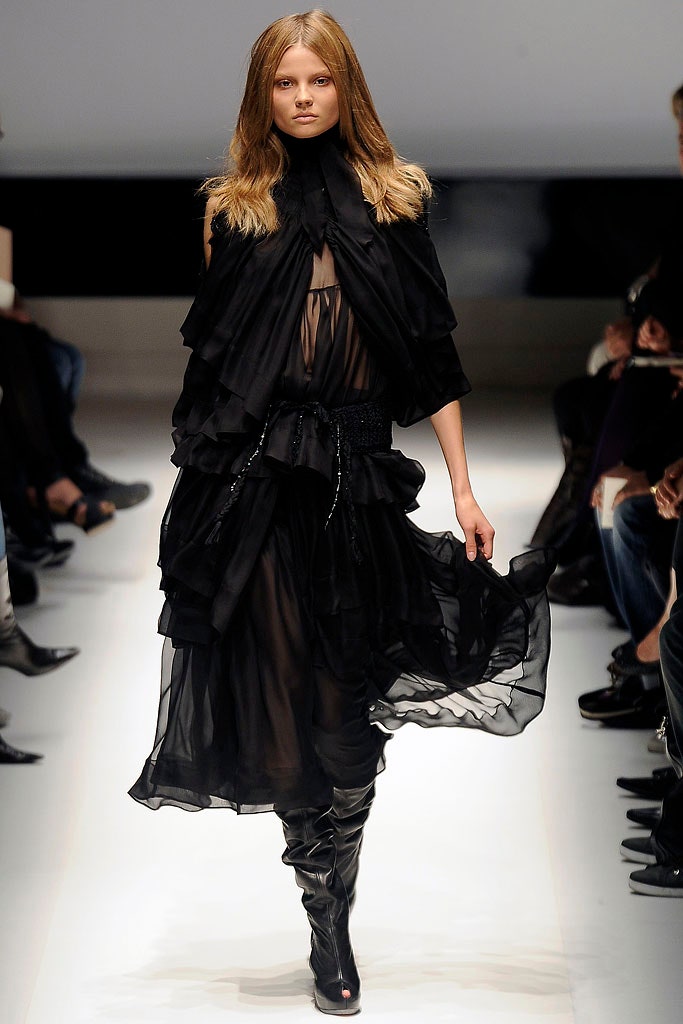 black layered silk dress with cape