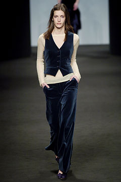 blue velvet vest with beige top