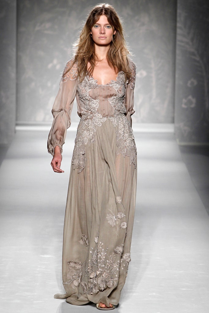 beige silk embroidered gown