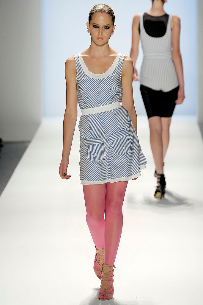 blue and white striped dress
