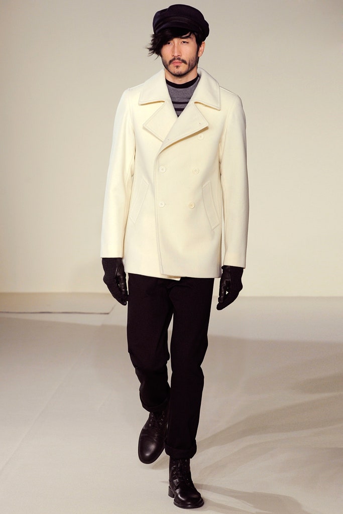 white wool coat with black pants