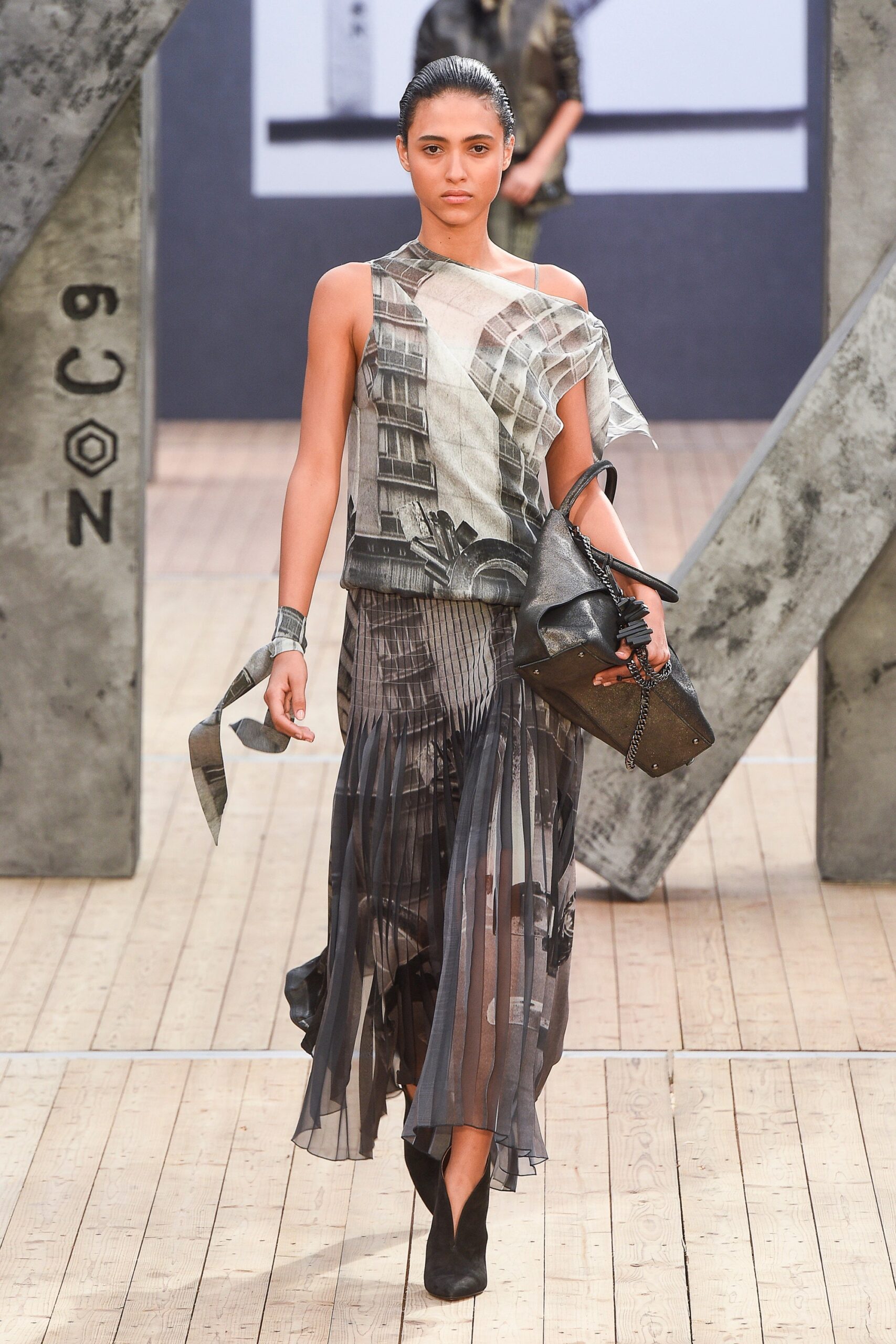 black silk sleeveless asymmetric fitted layered printed dress