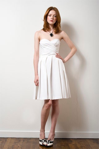 white strapless pleated dress