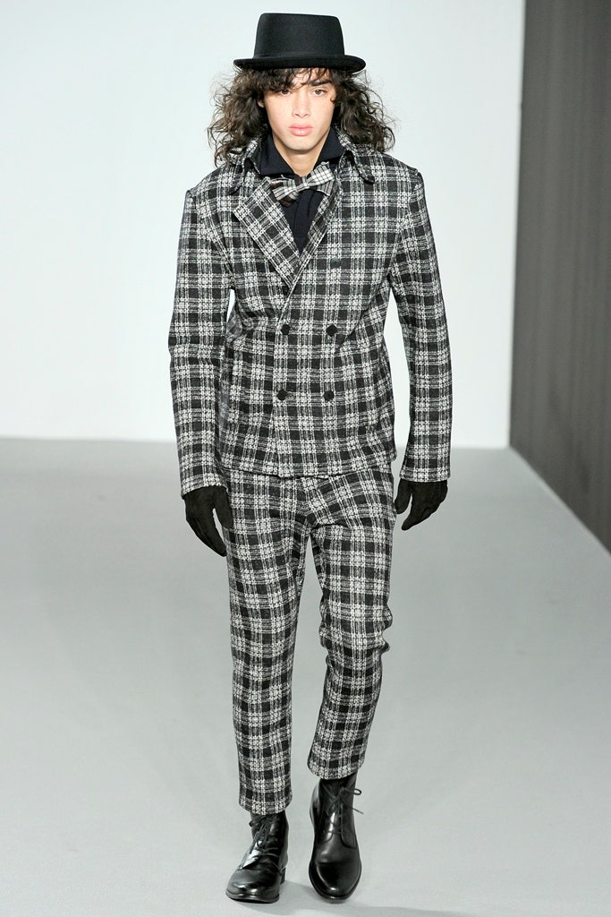 black and white checked suit