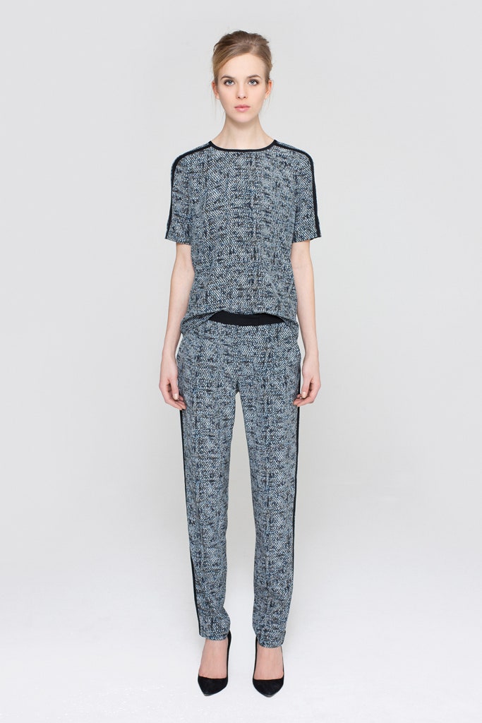 black and white fitted top and pants