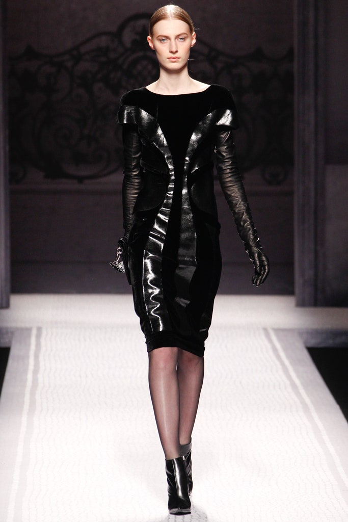 black fitted leather dress