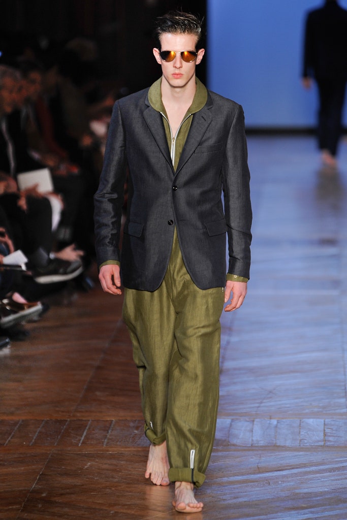 green cotton relaxed zippered pants