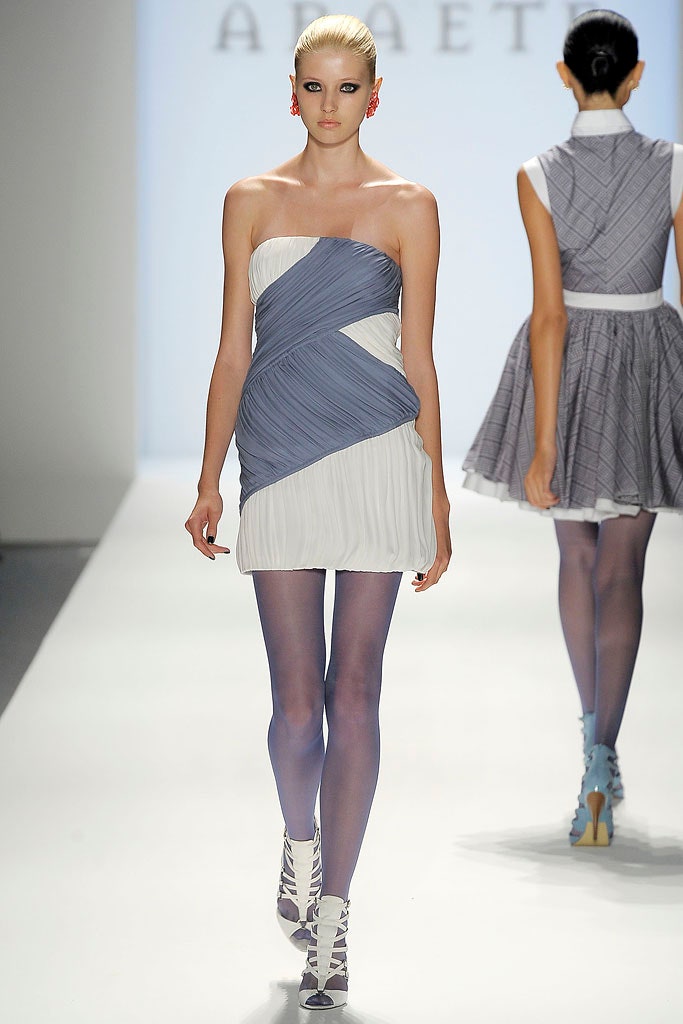 blue and white pleated mini dress