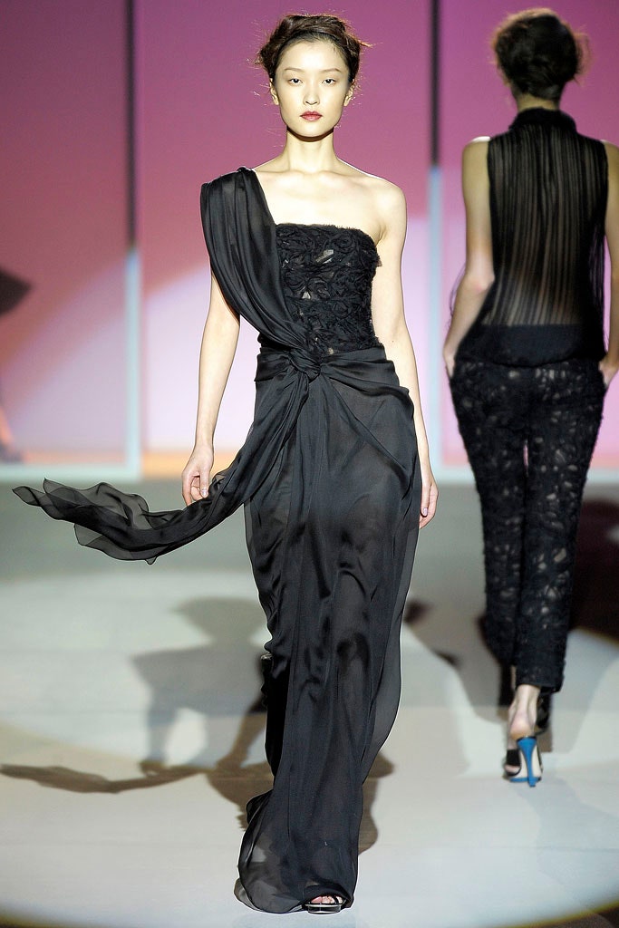 black silk strapless gown