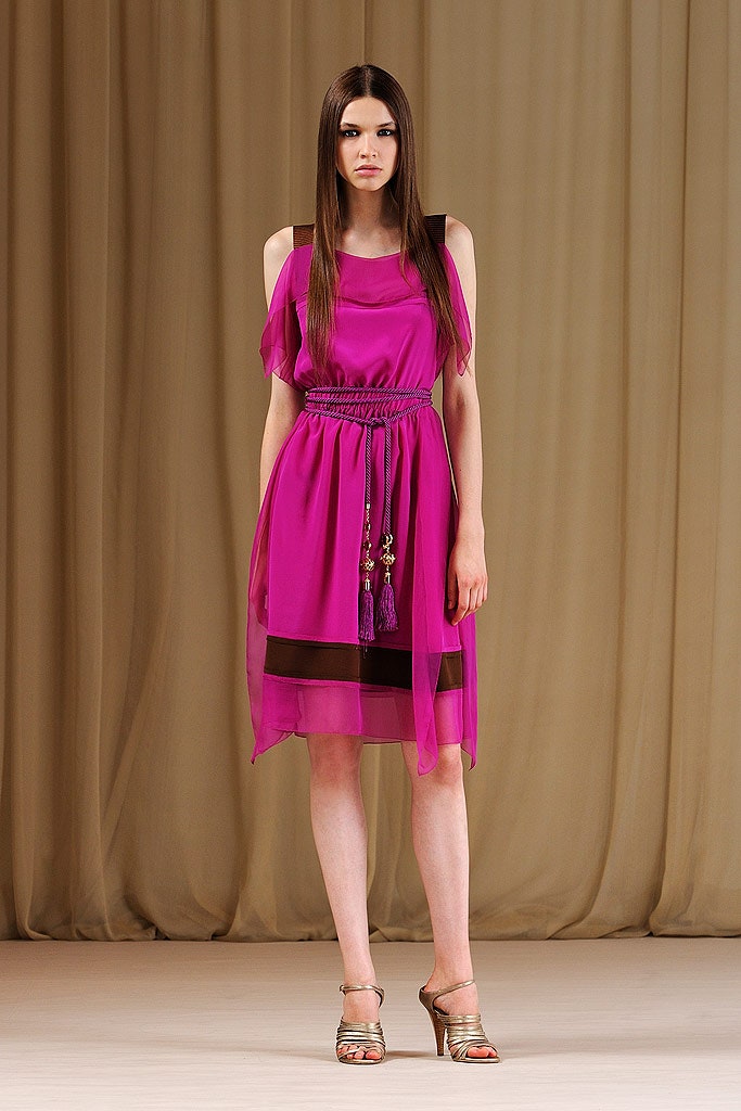 pink chiffon off-shoulder dress