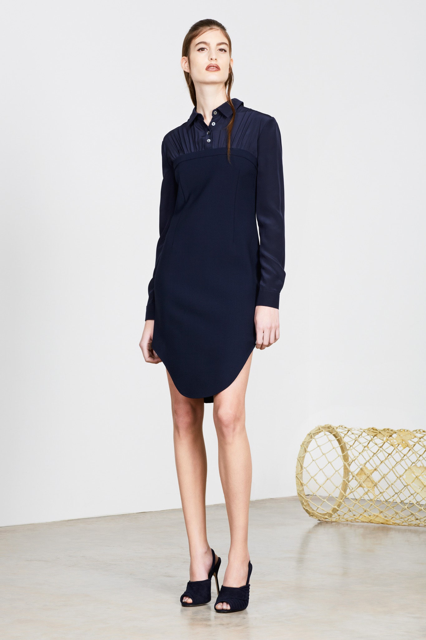 navy fitted long-sleeve dress
