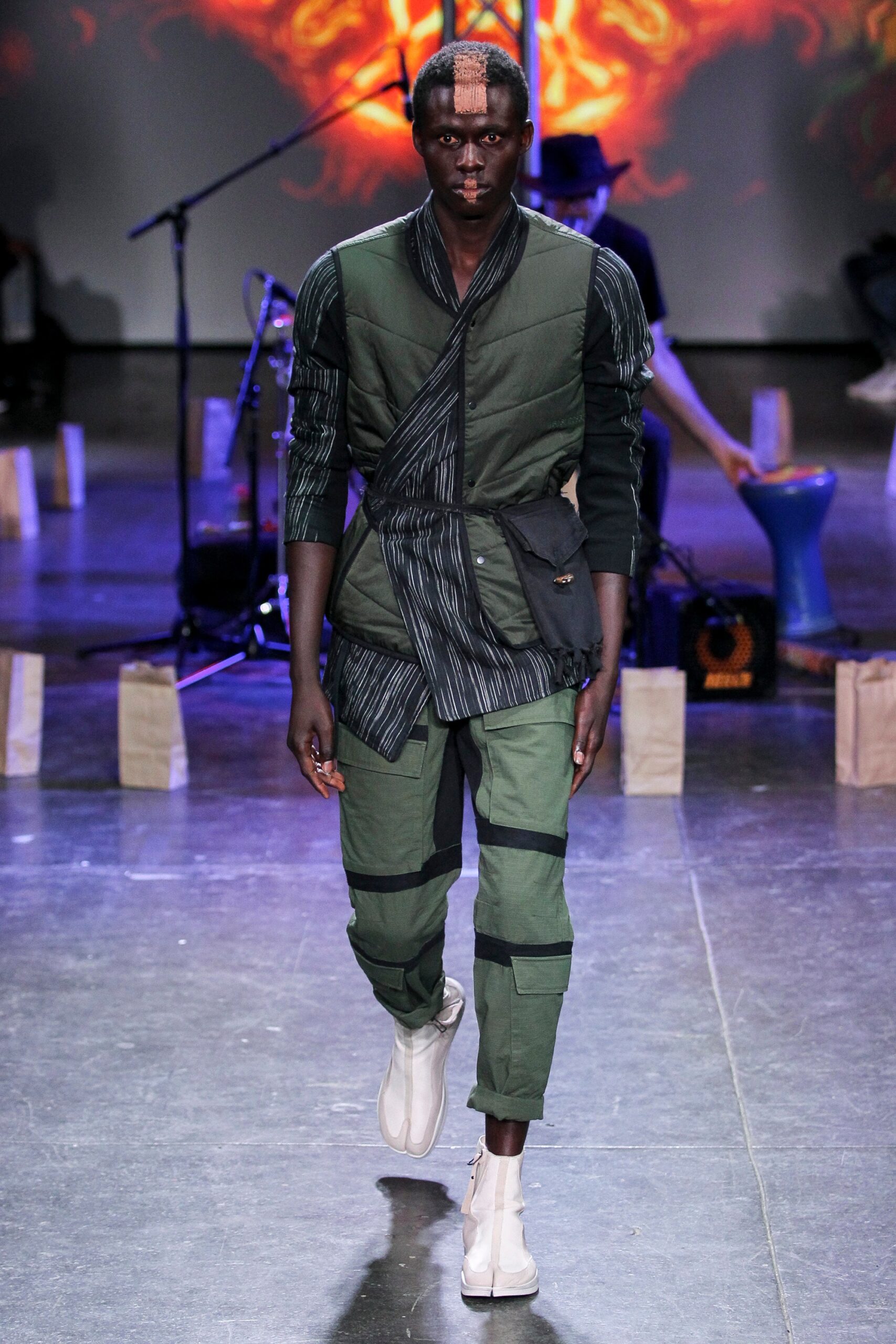 green cotton jacket and pants
